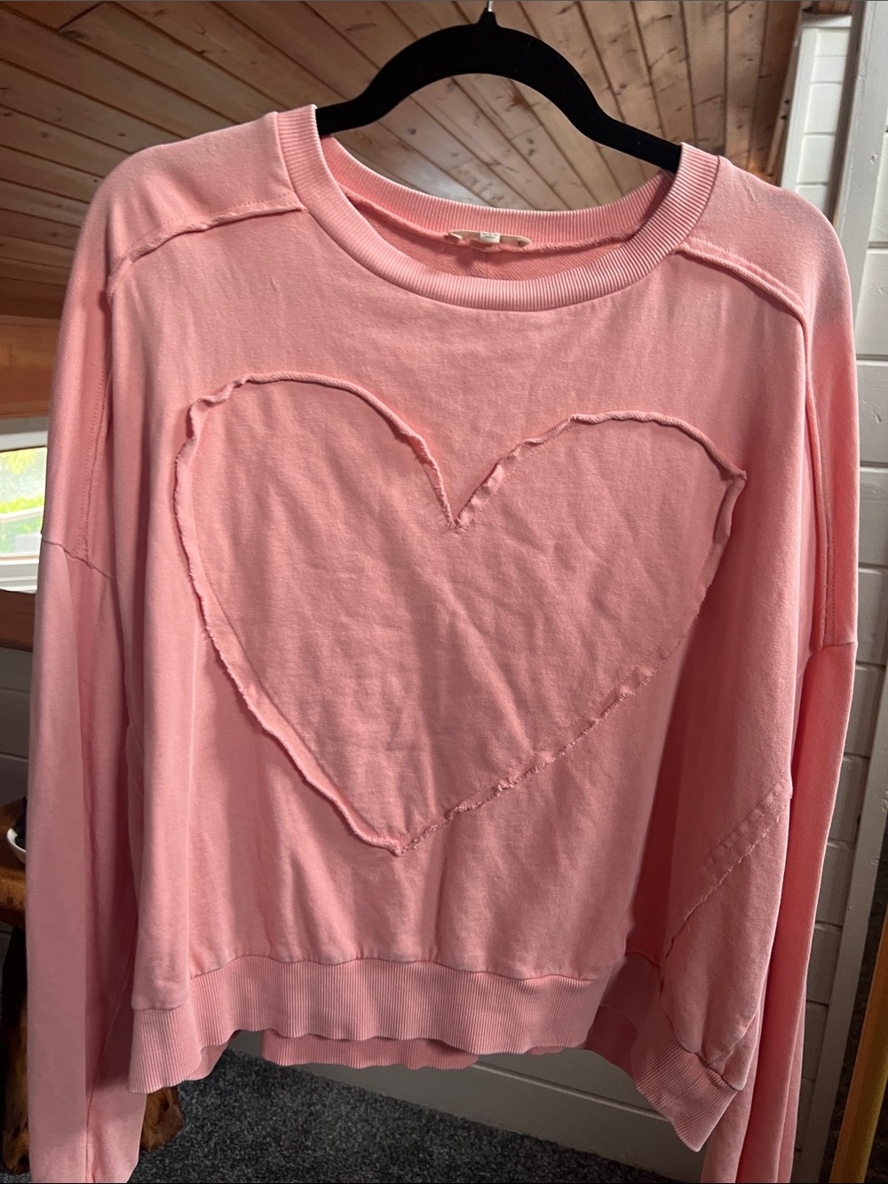 Easel Pink Heart Patch Pullover Sweatshirt - Women